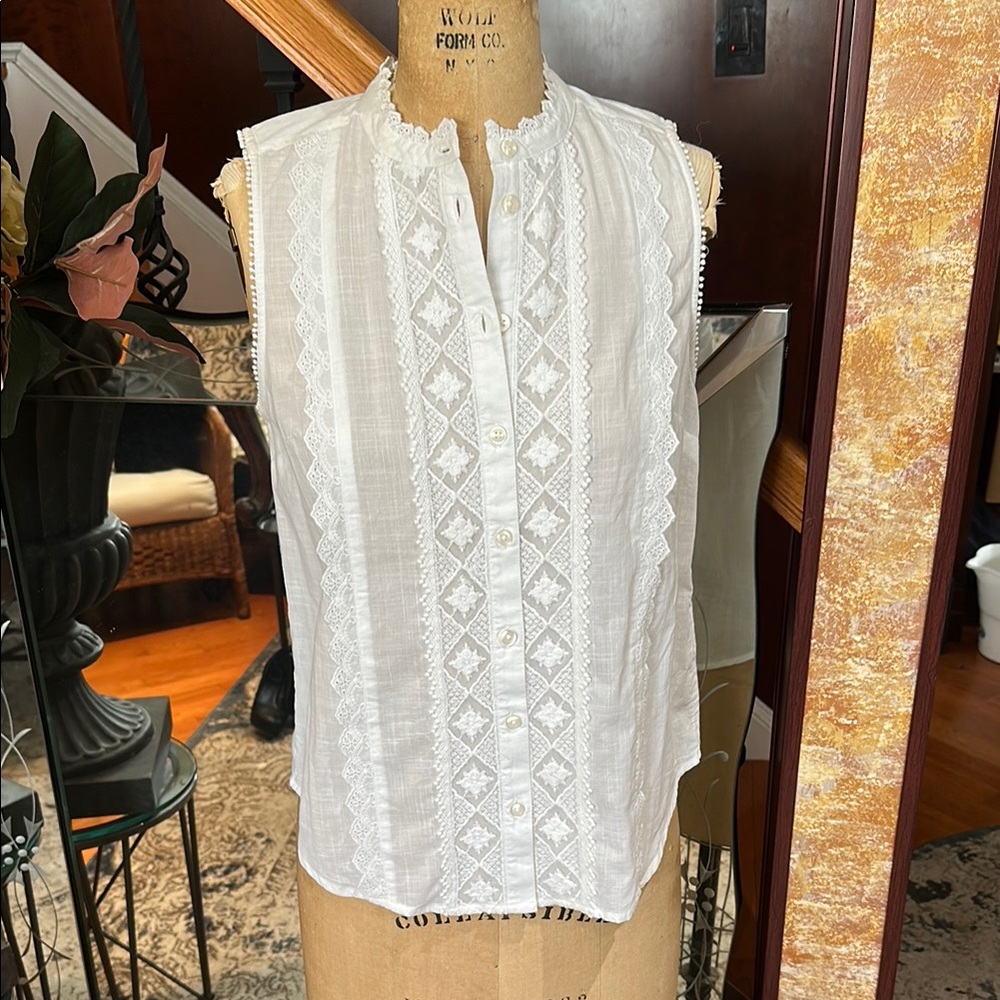 Anthropologie Cotton Embroidered Sleeveless Blouse